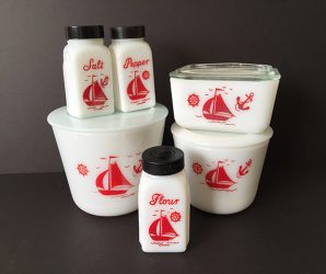 Vintage McKee Red Sailboat Canister Set